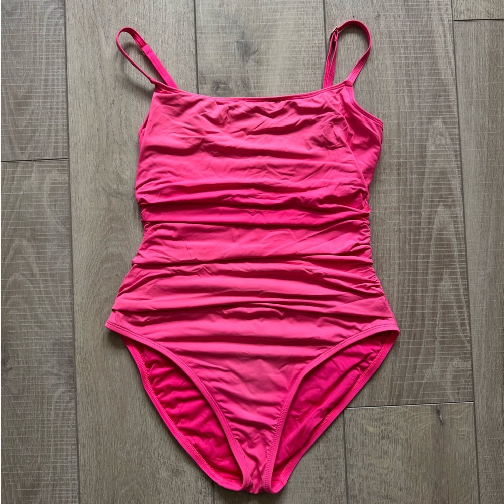 La Blanca One-Piece Swimsuit Ruched Pink Slimming Flattering Summer Pool Swim